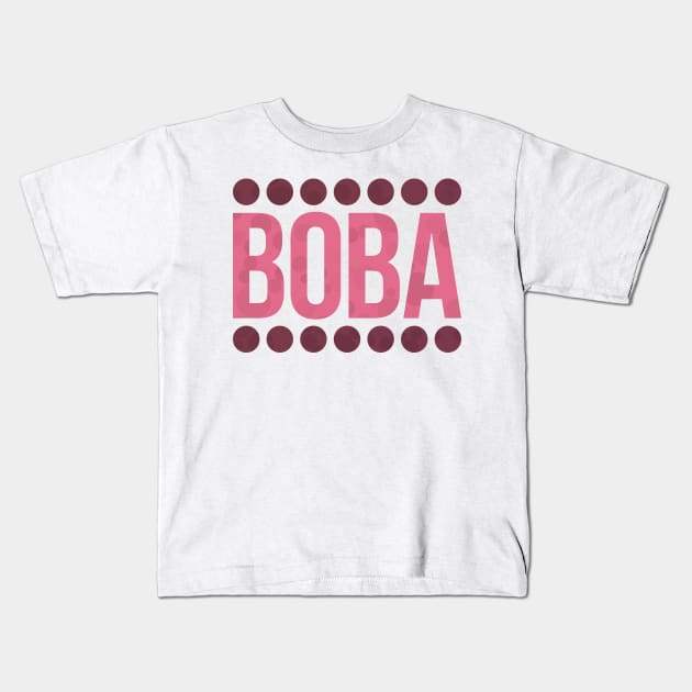 Strawberry Boba Balls Typography Kids T-Shirt by John Uttley